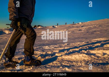 Un grimpeur se rend au sommet du mont Rainer à Washington. Banque D'Images