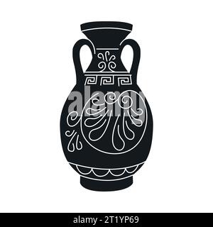Concept noir amphore grecque. Ancien pot décoratif isolé sur fond noir. Illustration numérique pour page web, application mobile, promo. Illustration de Vecteur
