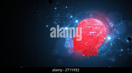 Contexte abstrait sur le thème de l'intelligence artificielle. Forme de tête avec des éléments technologiques à l'intérieur du contour. Illustration de Vecteur
