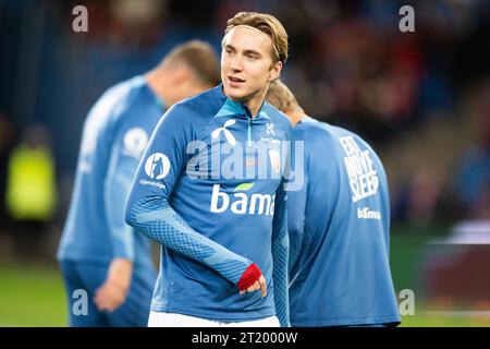 Oslo, Norvège. 15 octobre 2023. Kristian Thorstvedt, de Norvège, s’réchauffe avant le match de qualification de l’UEFA Euro 2024 entre la Norvège et l’Espagne à Ullevaal Stadion à Oslo. (Crédit photo : Gonzales photo - Jan-Erik Eriksen). Banque D'Images