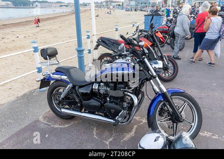 Weymouth moto club Triumph Speedster moto au salon de vélo de la ville, Dorset, Angleterre, Royaume-Uni Banque D'Images