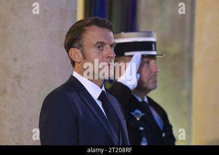 Paris, France. 15 octobre 2023. Rencontre entre le Président Emmanuel Macron et le Taoiseach M. Leo Varadkar, chef du gouvernement irlandais à l'Elysée à Paris, France, le 15 octobre 2023. (Photo de Lionel Urban/Sipa USA) crédit : SIPA USA/Alamy Live News Banque D'Images