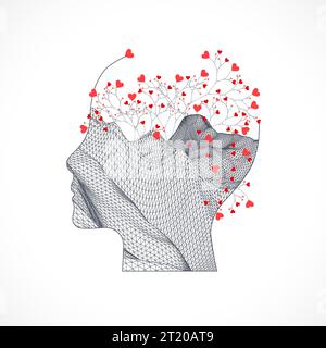 La tête humaine est faite dans le style d'un fil de fer avec des fleurs. Illustration de Vecteur