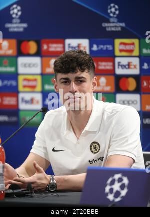 Kepa Arrizabalaga de Chelsea parle aux médias lors de la conférence de presse d'avant match avant le match de 2e étape de l'UEFA Champions League contre le Real Madrid. - Conférence de presse de Chelsea, UEFA Champions League, quarts de finale, 2e manche, Stamford Bridge Stadium, Londres. - 17 avril 2023. Usage éditorial uniquement - des restrictions DataCo s'appliquent Banque D'Images