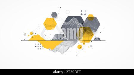 Fond abstrait de la technologie de la science moderne utilisant des formes hexagonales. Illustration de surface de spot filaire. Vecteur. Illustration de Vecteur