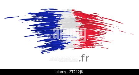 Drapeau de la France. Coups de pinceau, grunge. Pinceau peint drapeau français sur un fond blanc. Conception vectorielle, modèle d'affiche nationale avec place pour le texte Illustration de Vecteur