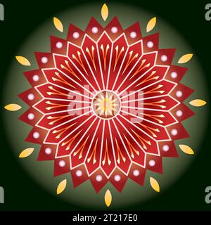 Mandala unique - Flower nature, feuillage, feuilles, Energy Wheel Circle Complex Symbol Décoration abstraite colorée Illustration de Vecteur
