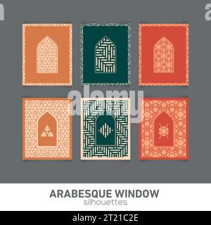 Silhouettes de fenêtres arabesques. Symbole vectoriel arches islamiques traditionnelles. Architecture traditionnelle arabe. Éléments géométriques de conception Ramadan Kareem. Illustration de Vecteur