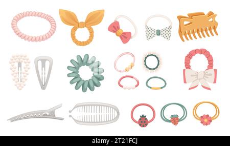 Ensemble d'épingles à cheveux et illustration vectorielle d'accessoire de cheveux scrunchy isolé sur fond blanc Illustration de Vecteur