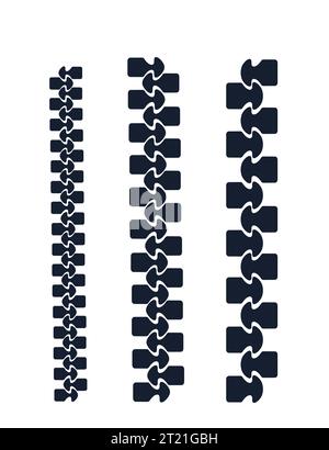 Ensemble de couleur noire de trois illustrations vectorielles de fermeture à glissière isolées sur fond blanc Illustration de Vecteur