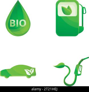 Icônes bio carburant définir vecteur de dessin animé. Source d'énergie alternative. Technologie respectueuse de l'environnement Illustration de Vecteur