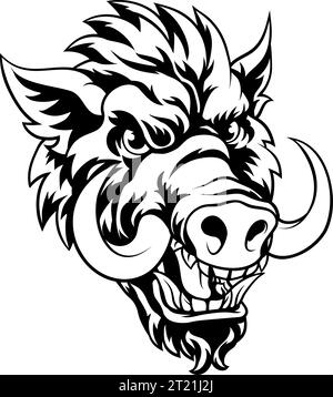 Boar Wild Hog Razorback Warthog Mascot Pig Cartoon Illustration de Vecteur