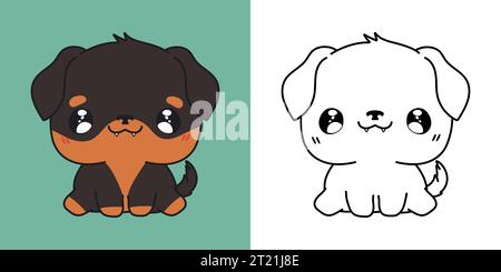 Clipart IsolatedRottweiler chien multicolore et Noir et blanc. Mignon Cartoon Dog. Illustration de Vecteur