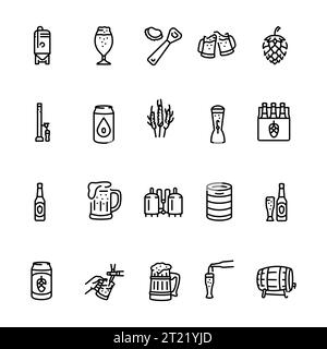 Jeu d'icônes de la ligne noire de bière et de bière. Pictogrammes pour la page Web, l'application mobile, la promotion. Illustration de Vecteur