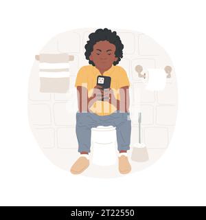 En utilisant le téléphone partout illustration vectorielle de dessin animé isolé. Adolescent garçon assis sur les toilettes et regardant smartphone dans sa main, les mauvaises habitudes des adolescents, gadgets addiction vecteur dessin animé. Illustration de Vecteur