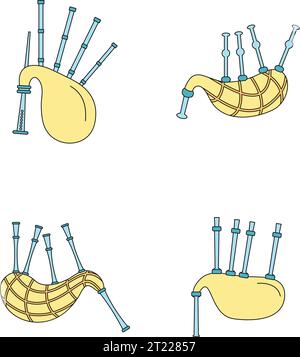 Cornemuses écosse icônes écossaises ensemble. Illustration de contour de 4 cornemuses écosse icônes vectorielles écossaises couleur fine ligne à plat sur blanc Illustration de Vecteur