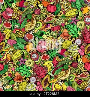 Dessin animé Doodles Tropical fruits Seamless modèle Illustration de Vecteur