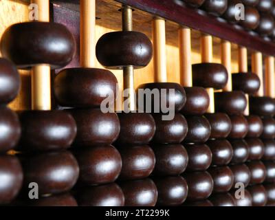 Détail des pièces en bois chinois abacus Banque D'Images