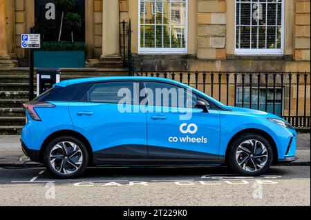 A CO Wheels Electric car club MG 4, Glasgow, Écosse, Royaume-Uni, Europe Banque D'Images