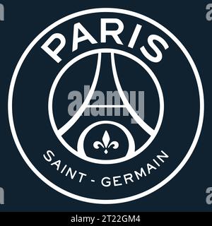 Paris Saint Germain FC – PSG logo blanc France système de ligue de football professionnel, Illustration vectorielle Abstract Bleu image de fond modifiable Illustration de Vecteur