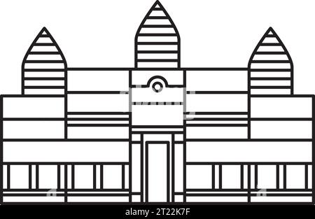 Dessin simple de contour noir de l'ANGKOR WAT, SIEM REAP Illustration de Vecteur