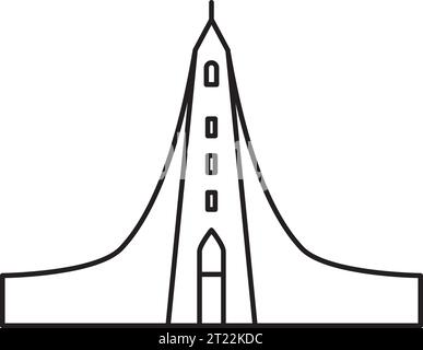 Dessin simple de contour noir de la HALLGRIMSKIRKJA, REYKJAVIK Illustration de Vecteur