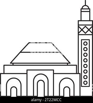 Simple dessin noir de contour de la MOSQUÉE HASSAN II, CASABLANCA Illustration de Vecteur