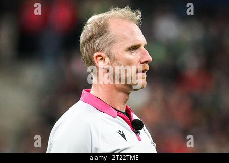 Saint-Denis, France, France. 14 octobre 2023. Arbitre Wayne BARNES lors de la coupe du monde 2023, match de quart de finale entre l'Irlande et la Nouvelle-Zélande au Stade de France le 14 octobre 2023 à Saint-Denis près de Paris. (Image de crédit : © Matthieu Mirville/ZUMA Press Wire) USAGE ÉDITORIAL SEULEMENT! Non destiné à UN USAGE commercial ! Banque D'Images