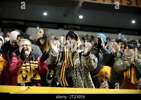 Les supporters de Wolverhampton Wanderers célèbrent un autre but Sky Bet football League One - Wolverhampton Wanderers v Colchester United 25/03/2014 Banque D'Images