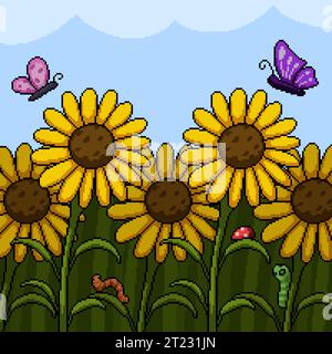 pixel art de la punaise de jardin de tournesol Illustration de Vecteur