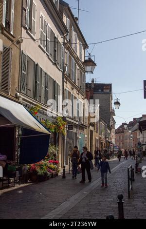 France, Fontainebleau, rue des Sablons : les amateurs de shopping descendent la rue piétonne au cœur de la ville. Banque D'Images