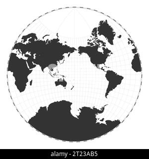 Carte du monde vectorielle. Projection conforme de Lagrange. Carte géographique du monde simple avec des lignes de latitude et de longitude. Centré sur une longitude de 180 degrés. Vecteur Illustration de Vecteur