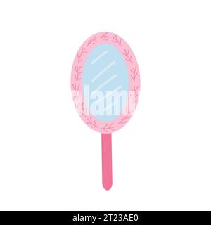 Miroir rose de style plat avec poignée Illustration de Vecteur