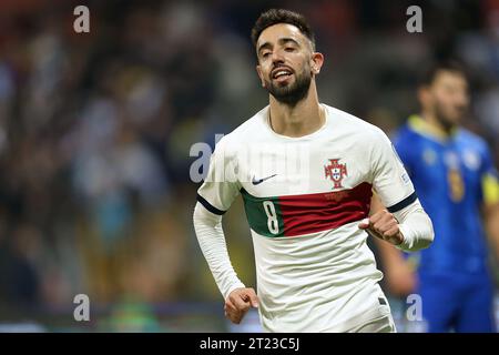 Zenica, Bosnie-Herzégovine. 16 octobre 2023. Bruno Fernandes du Portugal réagit lors de la qualification pour l'UEFA Euro 2024, groupe J, 8e tour, Bosnie-Herzégovine - Portugal au Bilino Polje Stadium, Zenica, 16 octobre 2023 photo : Armin Durgut/PIXSELL crédit : Pixsell/Alamy Live News Banque D'Images