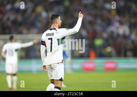 Zenica, Bosnie-Herzégovine. 16 octobre 2023. Cristiano Ronaldo du Portugal réagit lors de la qualification pour l'UEFA Euro 2024, groupe J, 8e tour, Bosnie-Herzégovine - Portugal au Bilino Polje Stadium, Zenica, 16 octobre 2023 photo : Armin Durgut/PIXSELL crédit : Pixsell/Alamy Live News Banque D'Images