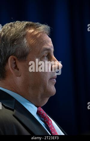 Nashua, New Hampshire, USA 13 octobre 2023 candidat républicain à la présidence et ancien gouverneur du New Jersey Chris Christie au New Hampshire 2023 First in the Nation leadership Summit à l'hôtel Sheraton de Nashua, New Hampshire. (Rick Friedman) Banque D'Images