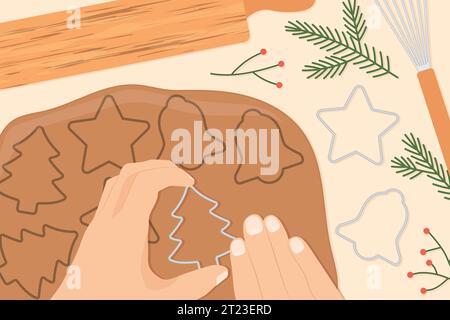 préparation de biscuits de pain d'épice de noël faits maison - illustration vectorielle Illustration de Vecteur