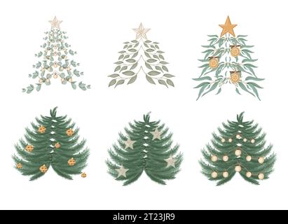 Arbres de Noël. Illustration dessinée à la main Banque D'Images