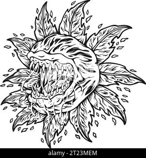 Illustrations vectorielles de contour de plante monstre de fleur de terreur pour votre logo de travail, t-shirt de marchandise, autocollants et dessins d'étiquettes, affiche, annonces de cartes de voeux Illustration de Vecteur