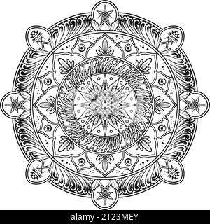 Weed Leaf Elegance mandala illustrations vectorielles de contour pour votre logo de travail, t-shirt de marchandises, autocollants et dessins d'étiquettes, affiche, annonces de cartes de vœux Illustration de Vecteur