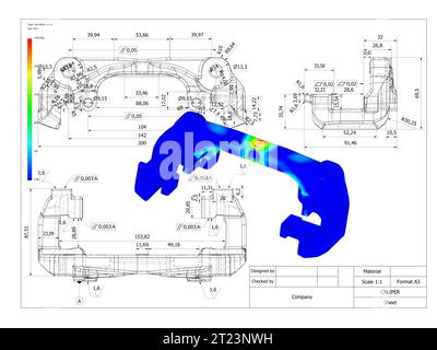 conception technique de voiture d'étrier, forces appliquées fem analyse finie, essais d'ingénierie avant la fabrication Banque D'Images