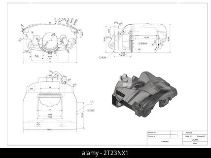 conception technique de voiture d'étrier, dessin technique, essais d'ingénierie avant la fabrication Banque D'Images