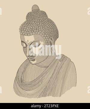 Portrait de bouddha, gravure vintage dessin style illustration vectorielle Illustration de Vecteur