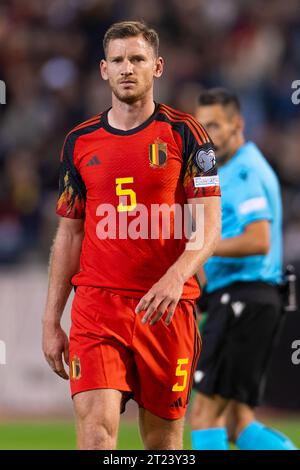 Bruxelles, Belgique. 16 octobre 2023. BRUXELLES, BELGIQUE - 16 OCTOBRE : Jan Vertonghen, de Belgique, se présente lors du match des qualifications européennes du Groupe F - UEFA EURO 2024 entre la Belgique et la Suède au Stade Roi Baudouin le 16 octobre 2023 à Bruxelles, Belgique. (Photo Joris Verwijst/Agence BSR) crédit : Agence BSR/Alamy Live News Banque D'Images