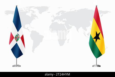 Drapeaux de la République dominicaine et du Ghana pour la réunion officielle sur fond de carte du monde. Illustration de Vecteur