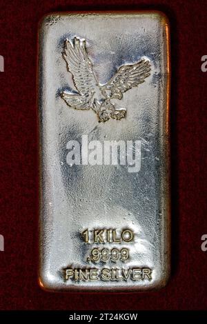 One kilo Silver Bullion Bar - timbre Eagle Banque D'Images