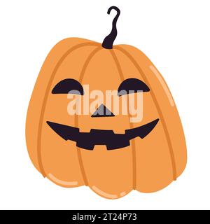 Autocollant vecteur Pumkin Halloween. Icône isolée Halloween. Citrouille avec une expression joyeuse et satisfaite sur fond blanc. Illustration vectorielle Illustration de Vecteur