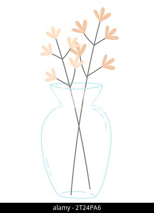 Bouquet de brindilles et d'herbes dans des vases en verre sur fond blanc. Eléments de conception vectoriels. Illustration de Vecteur