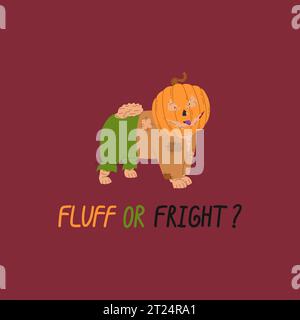 Chien en costume d'épouvantail Halloween. Illustration vectorielle Halloween heureuse. Lettrage drôle dessiné à la main. Idéal pour les cartes de vacances Illustration de Vecteur