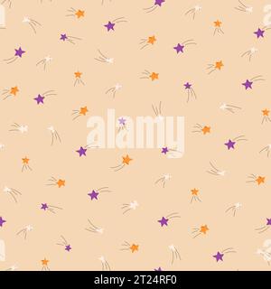 Modèle sans couture d'Halloween avec des étoiles. Trick or Treat. Illustration vectorielle dans un style plat. Ciel nocturne magique Illustration de Vecteur